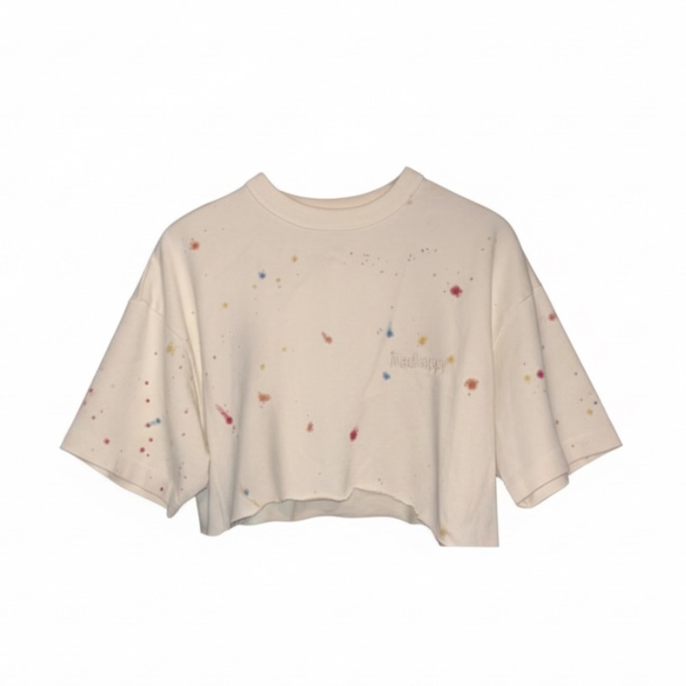 MadHappy Customized Ivory Logo Splatter Cacti off Cropped Tee One Size - Picture 2 of 8